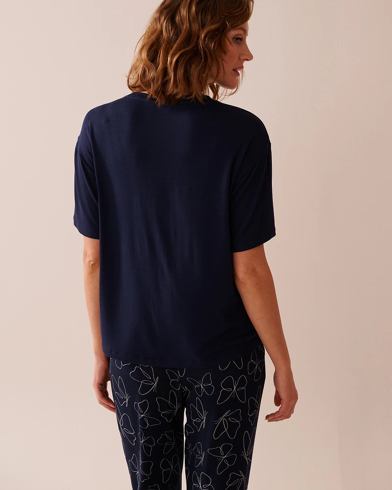 Butterfly Print Soft Jersey Drop Shoulder T-shirt