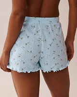 Floral Print Lettuce Edge Pointelle Pajama Shorts