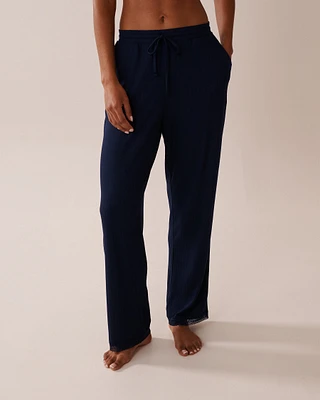 Lace Trim Ribbed Jersey Pajama Pants