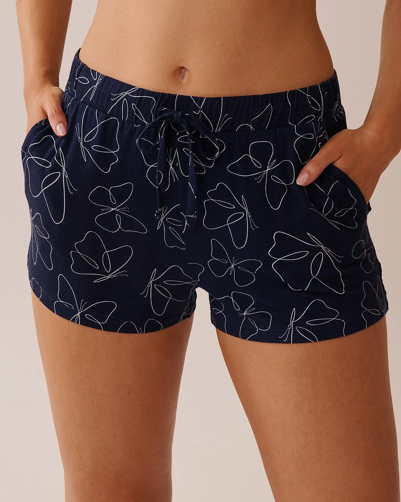 Butterfly Print Soft Jersey Pajama Shorts