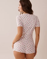 Strawberry Print Lettuce Edge Pointelle Romper