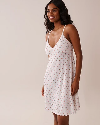 Strawberry Print Lettuce Edge Pointelle Nightie