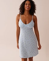 Floral Print Lettuce Edge Pointelle Nightie