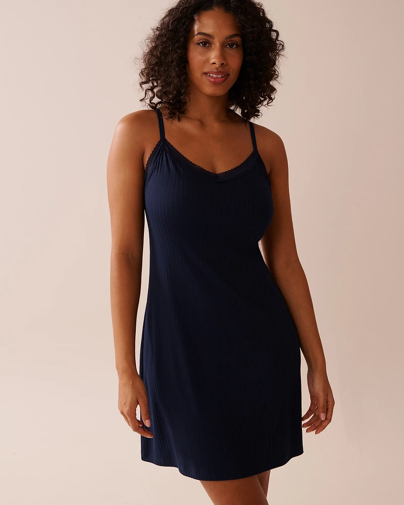 Lace Trim Ribbed Jersey Nightie with Shelf Bra
