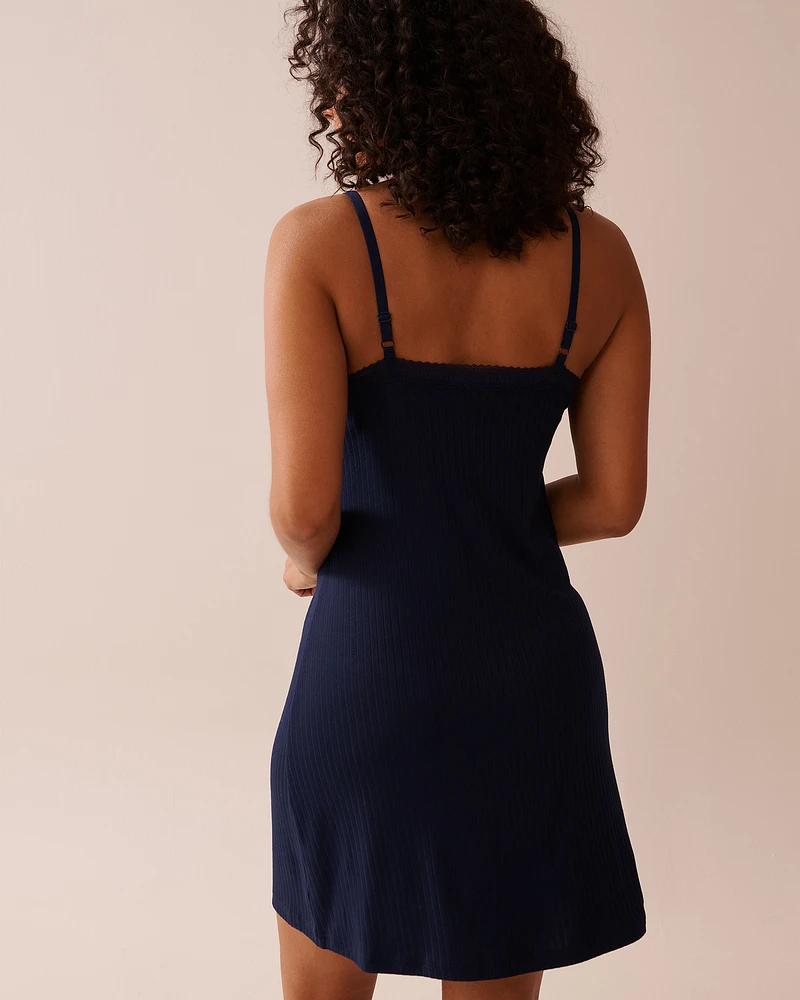 Lace Trim Ribbed Jersey Nightie with Shelf Bra