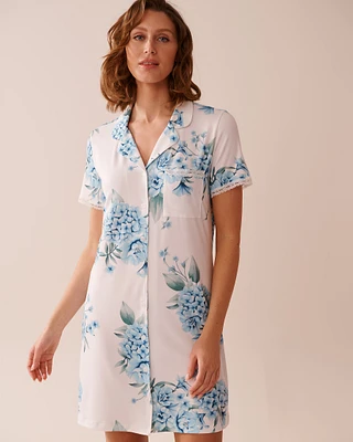 Chemise de nuit boutonnée ultra douce imprimé hortensia