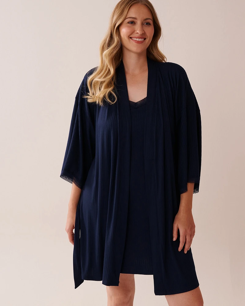 Lace Trim Ribbed Jersey Kimono