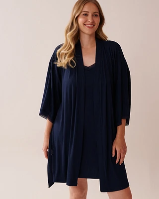 Kimono jersey côtelé et bordure de dentelle