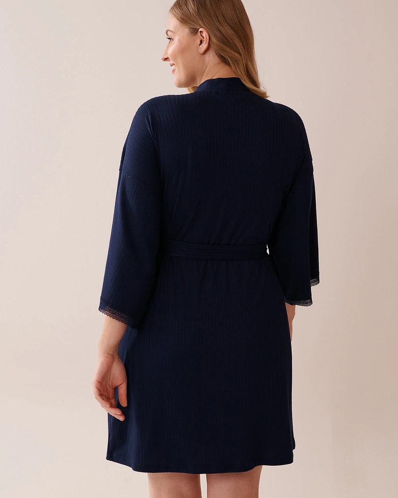 Lace Trim Ribbed Jersey Kimono