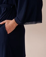 Lace Trim Ribbed Jersey Kimono