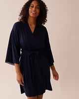 Lace Trim Ribbed Jersey Kimono