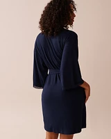 Lace Trim Ribbed Jersey Kimono