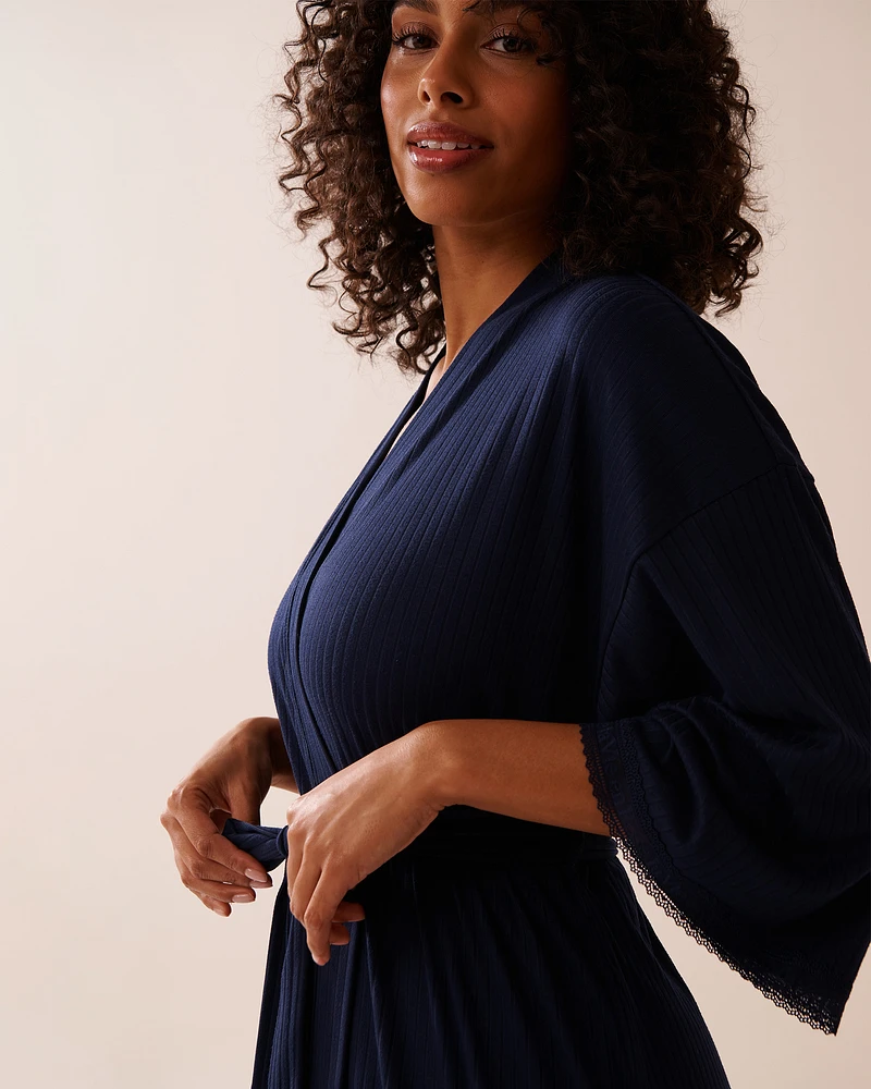 Lace Trim Ribbed Jersey Kimono