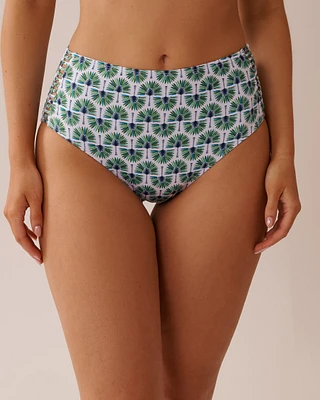 GEO PALM TREE Strappy Side High Waist Bikini Bottom