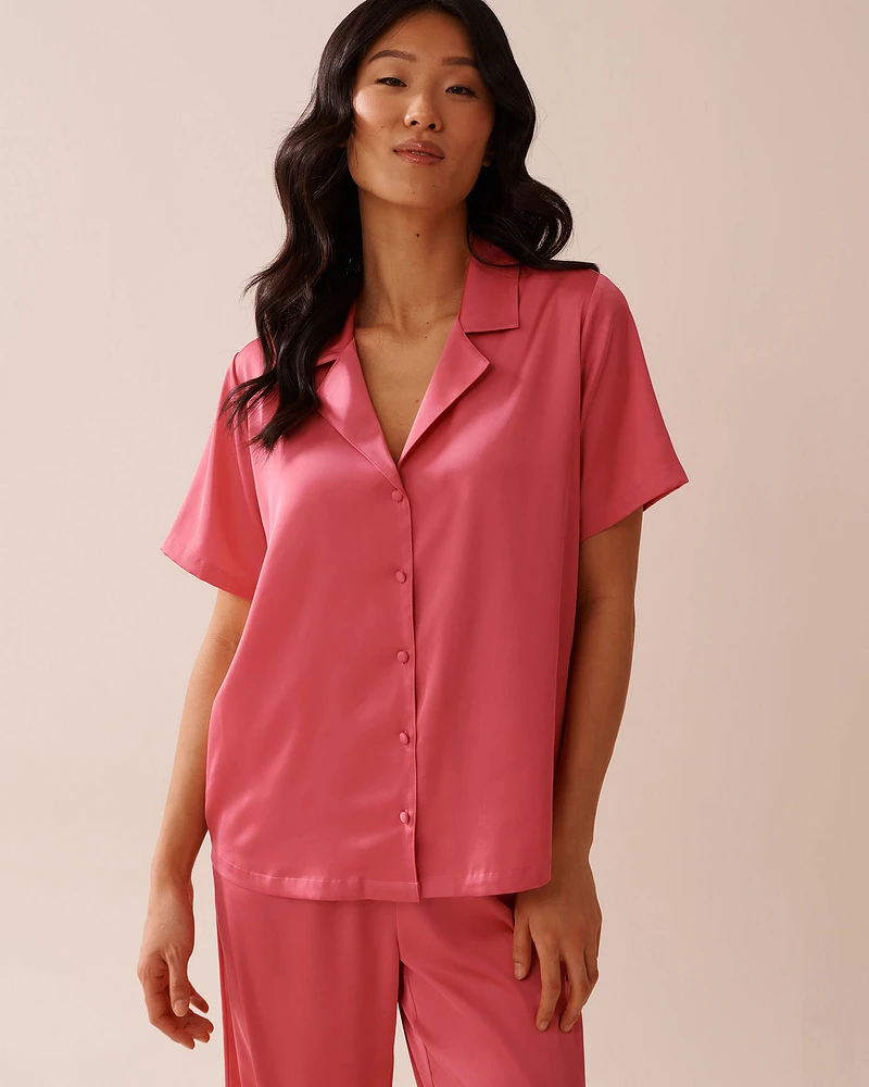 Satin Short Sleeve Button-down Shirt