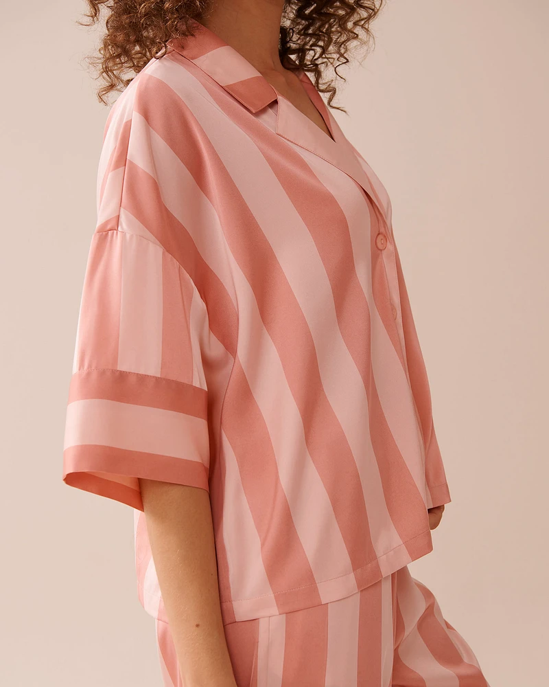 Ensemble pyjama rayé manches courtes en satin