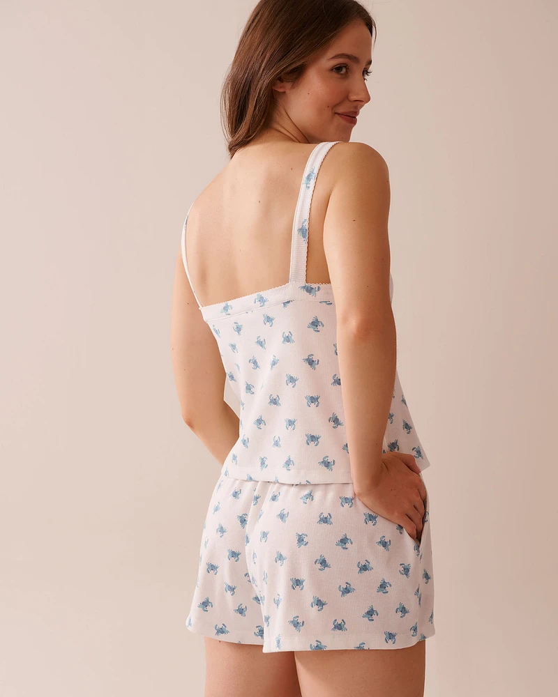 Crab Print Ribbed Cami with Shelf Bra