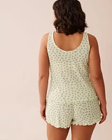 Ditsy Floral Print Lettuce Edge Pointelle Cami
