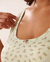 Ditsy Floral Print Lettuce Edge Pointelle Cami
