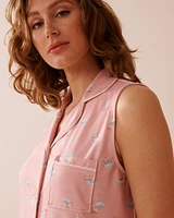 Seagull Print Super Soft Sleeveless Button-down Shirt