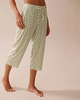 Ditsy Floral Print Lettuce Edge Pointelle Pajama Capris