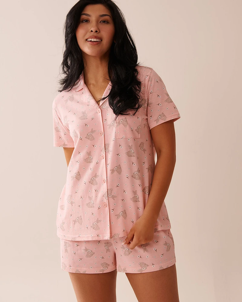 Rabbit Print Shirt PJ Set