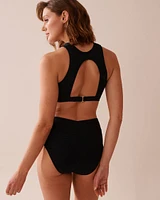 SOLID Recycled Fibers Ribbed High-Neck Bralette Bikini Top