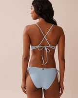 BABY BLUE Crisscross Detail Ribbed Bralette Bikini Top