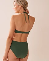 KHAKI Recycled Fibers Twisted Bandeau Bikini Top