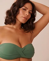 KHAKI Recycled Fibers Twisted Bandeau Bikini Top