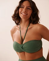 KHAKI Recycled Fibers Twisted Bandeau Bikini Top
