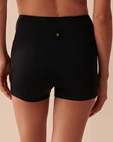 BLACK Mid-rise Boyleg Bikini Bottom