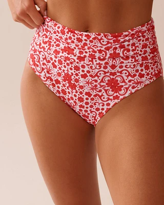 MEDITERRANEAN TILE Draped High Waist Bikini Bottom
