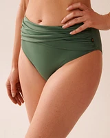 KHAKI Recycled Fibers Draped Mid Waist Bikini Bottom