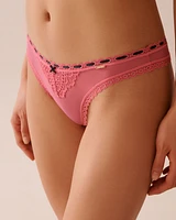 Embroidered Lace and Mesh Thong Panty