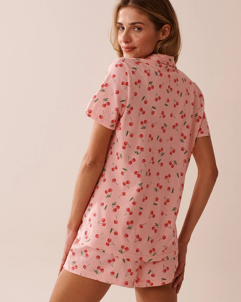 Cherry Print Shirt PJ Set