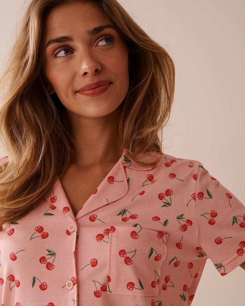Cherry Print Shirt PJ Set