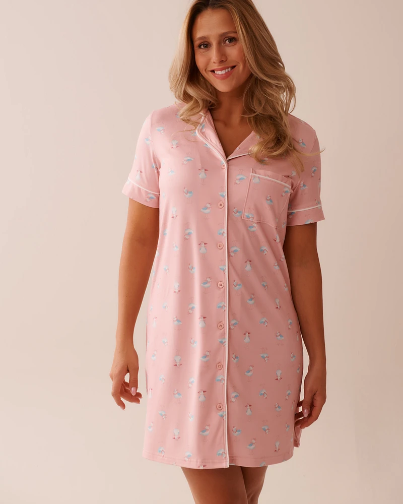Seagull Print Super Soft Button-down Sleepshirt