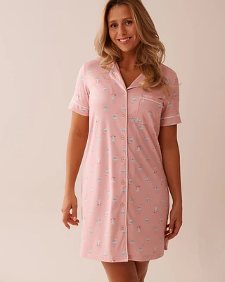 Chemise de nuit boutonnée ultra douce imprimé goéland