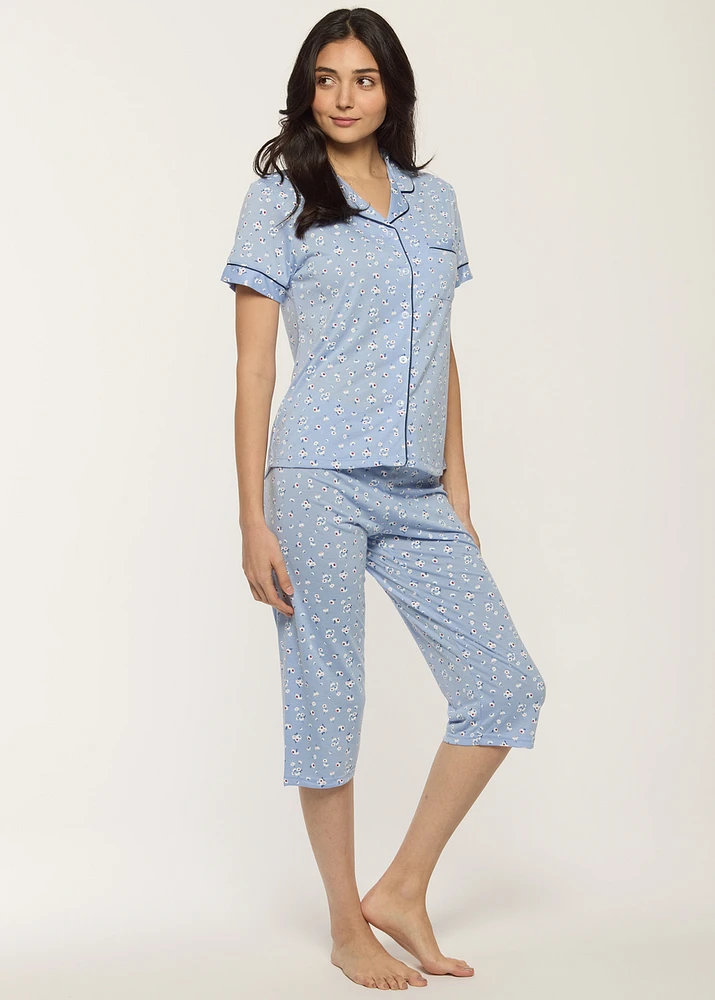 Ensemble pyjama capri avec fleurs