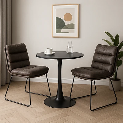 Round Dining Set with Grey Chairs, Set of 3