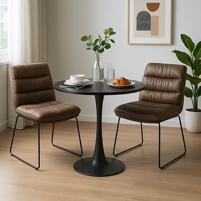 Round Dining Set with Brown Chairs, Set of 3