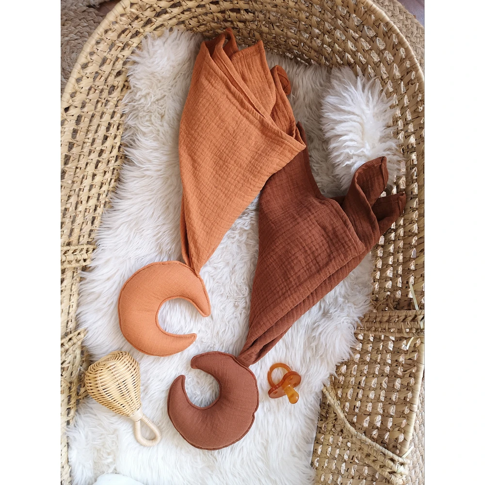 Baby Moon Security Blanket, Set of 2 - Rust & Brown