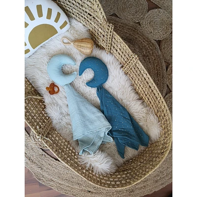 Baby Moon Security Blanket, Set of 2 - Light Blue & Teal