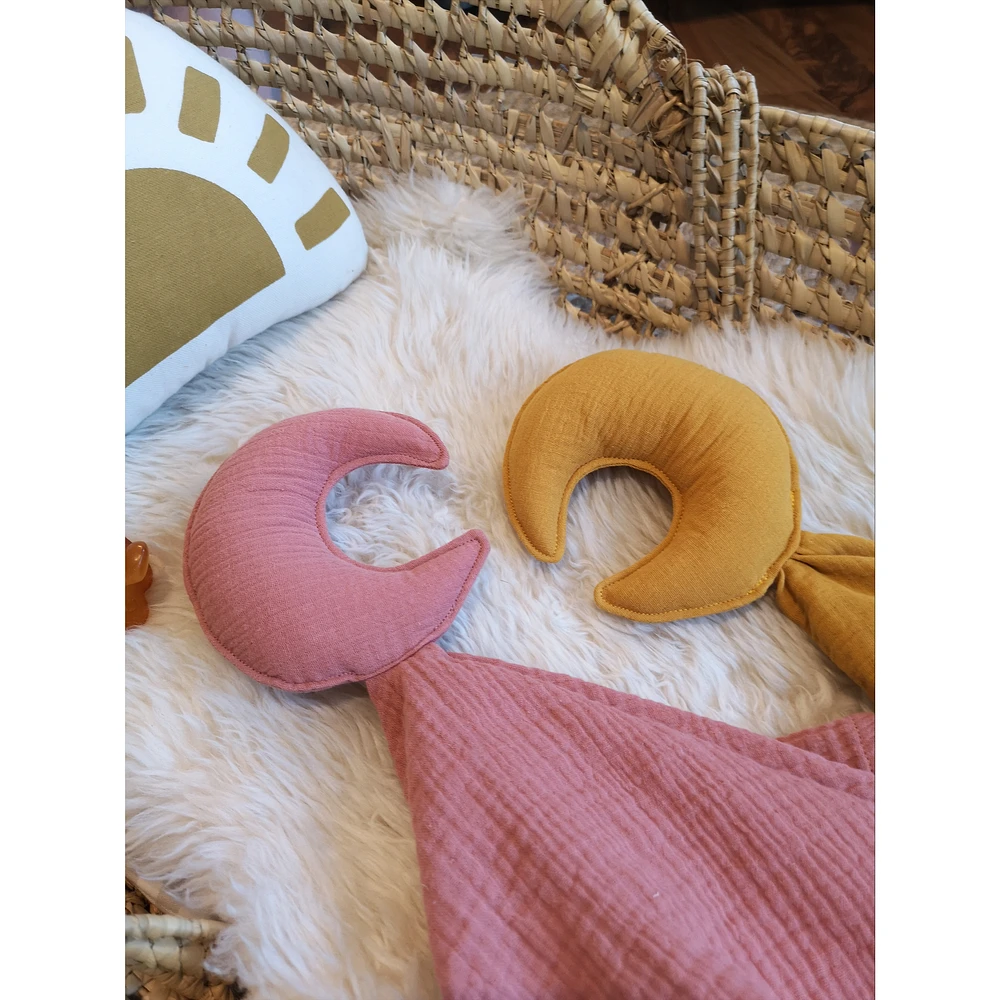 Baby Moon Security Blanket, Set of 2 - Pink & Mustard