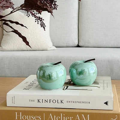 Decor Green Ceramic Apple 3.5"x 4