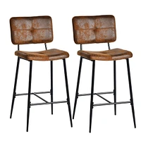 Set of 2 Counter Height Bar Stool with Suede Upholstery and Black Metal Legs by Maison Classique