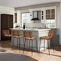 Set of 2 Counter Height Bar Stool with Suede Upholstery and Black Metal Legs by Maison Classique