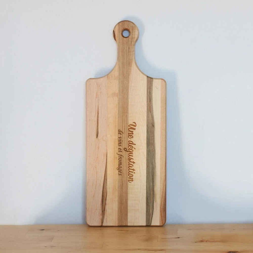 Maple Reversible Cutting Board with Handle by CL CUISILUXE - “Une dégustation de vins et fromages”