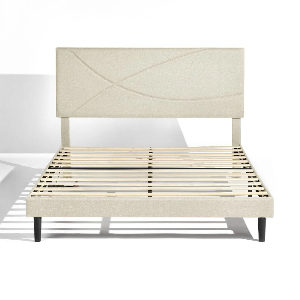 Upholstered Beige Foothill Queen Bed Frame with USB Ports and LED Lights